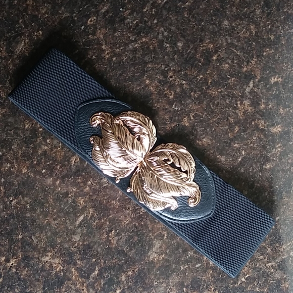 🆕 BLACK & GOLD ELASTIC BELT: S/M - Picture 1 of 6